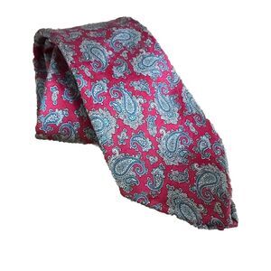Silk Christian Dior Mens Necktie Burgundy & Multicolor Paisley Made In USA